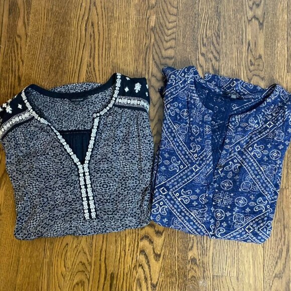 Lucky Brand Tops - (2) Lucky Brand tunic tops blouse navy and black size 2X V neck